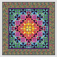 Colorful quilt with geometric pattern on a multicolored border
