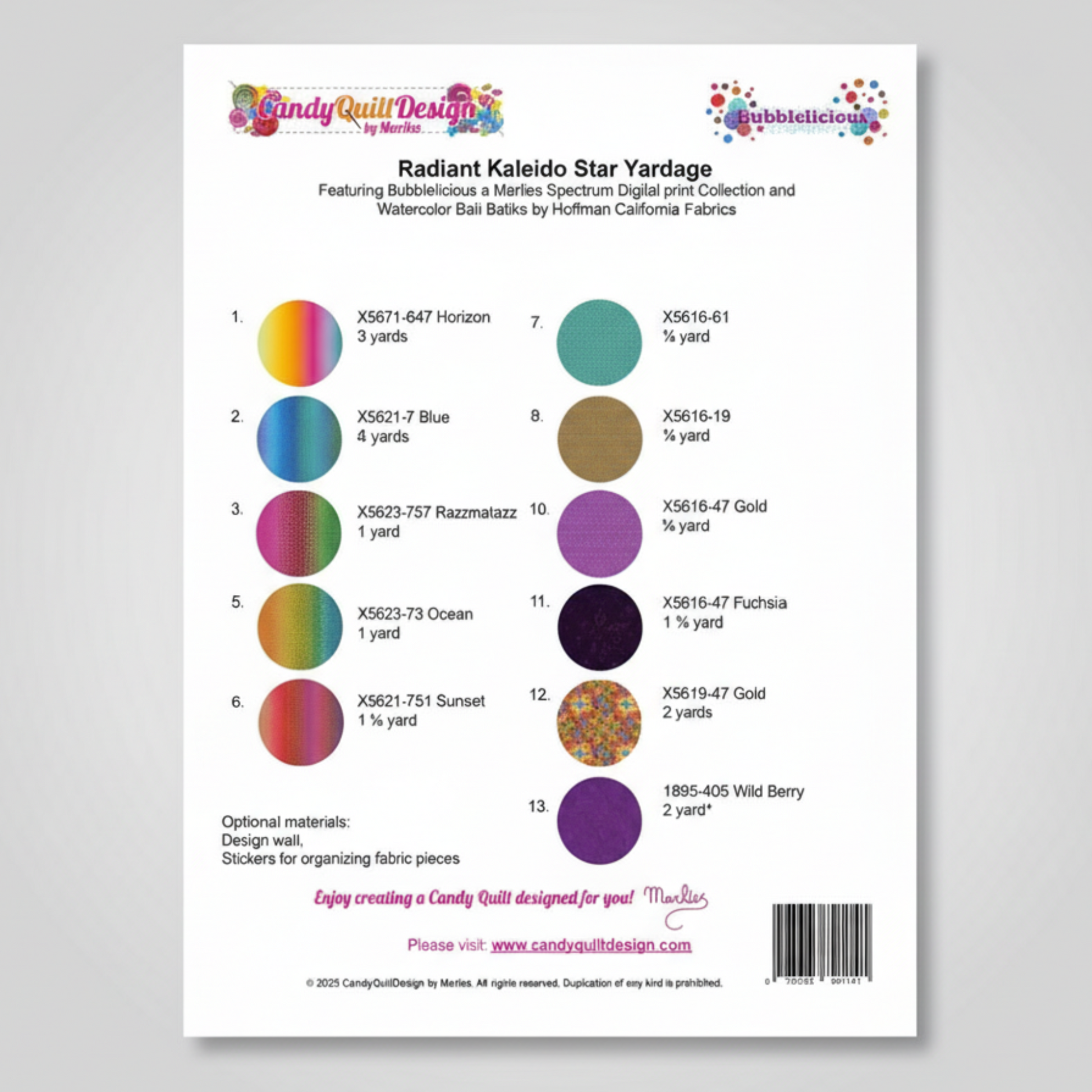 Color swatch chart for fabric with brand logos at the top