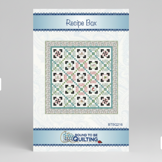 Recipe box with quilt design on a white background