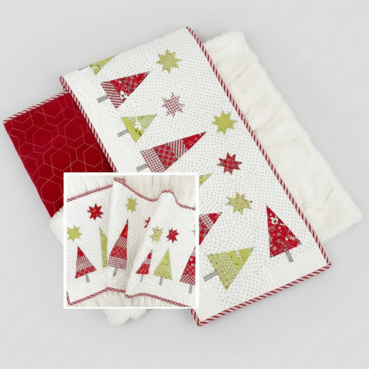 Snowy Pines Table Runner pattern by The Pattern Basket with Christmas tree design.
