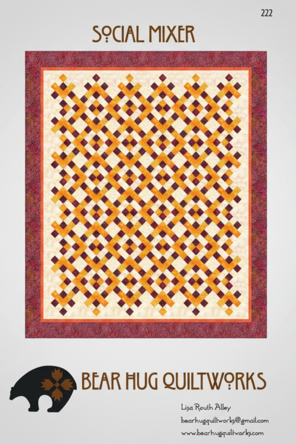 Quilt pattern titled 'Social Mixer' by Bear Hug Quiltworks with geometric diamond pattern.