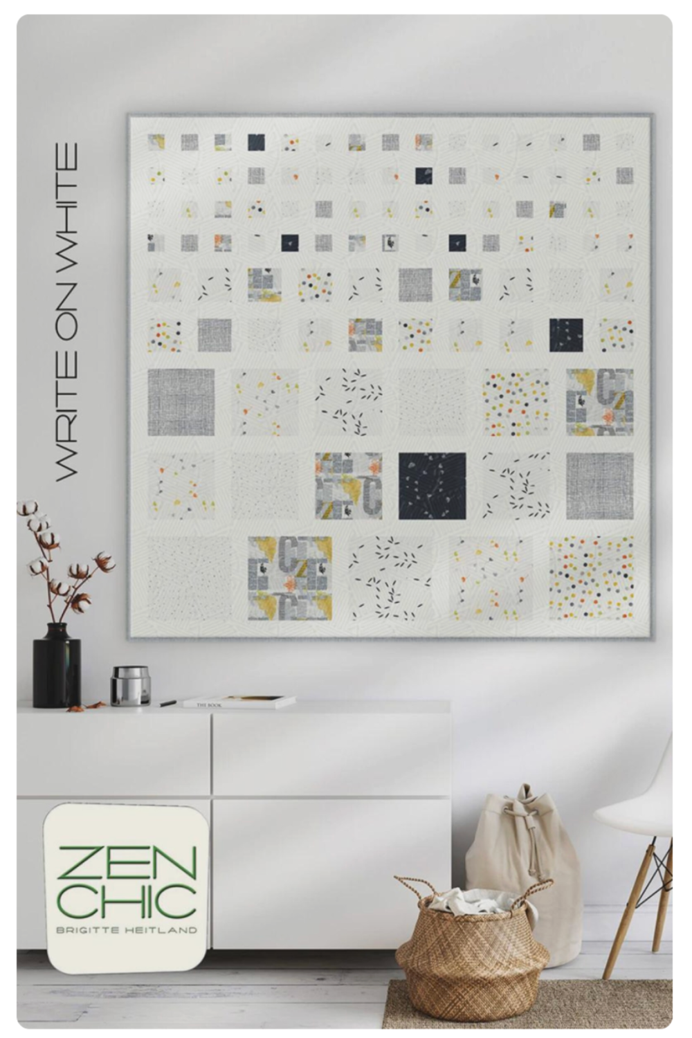 Decorative wall art with geometric pattern on a white wall, featuring the brand 'Zen Chic'.