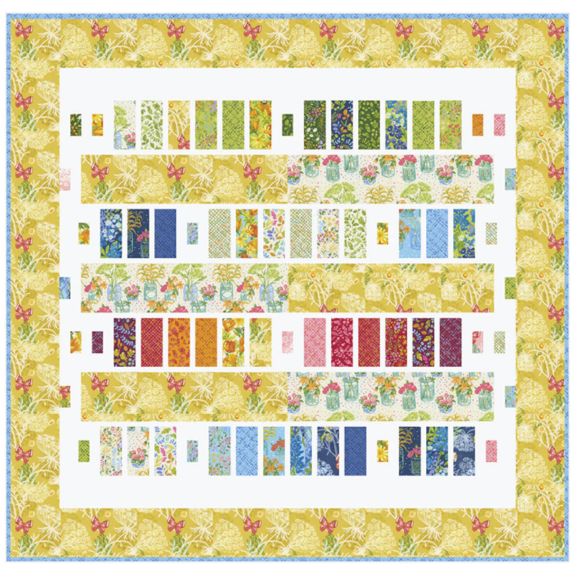 Colorful quilt with 'Bar Hop' design on a wooden chair, featuring Robin Pickens branding.