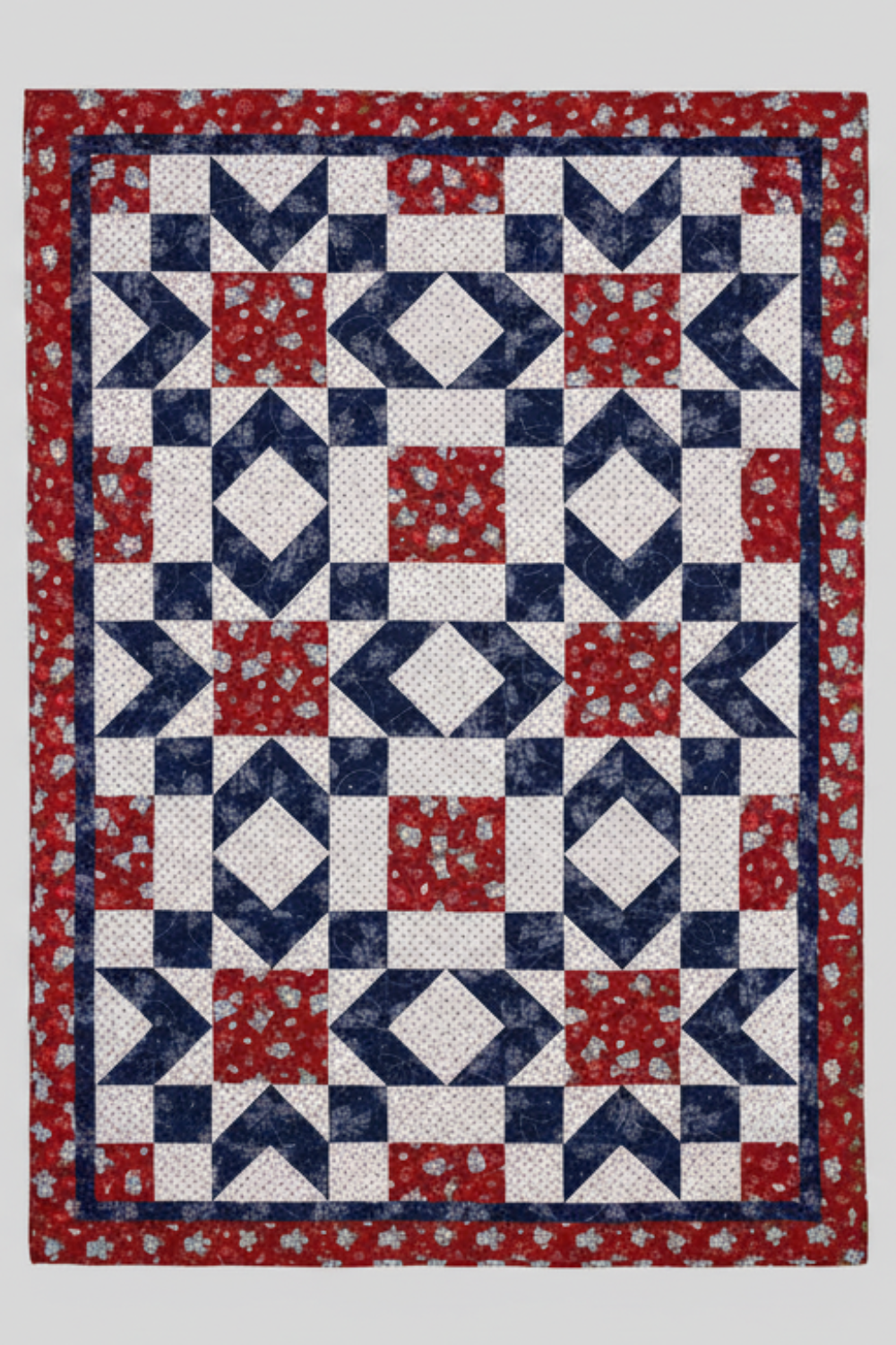Red white and blue star block quilt pattern from Make It Patriotic with 3-Yard Quilts