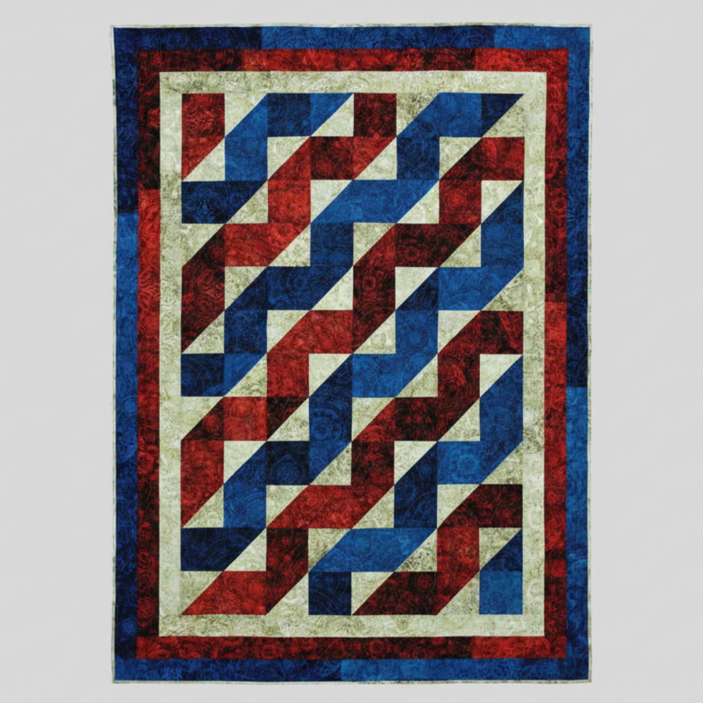 Patriotic diagonal strip quilt design using three yards of fabric from Make It Patriotic with 3-Yard Quilts