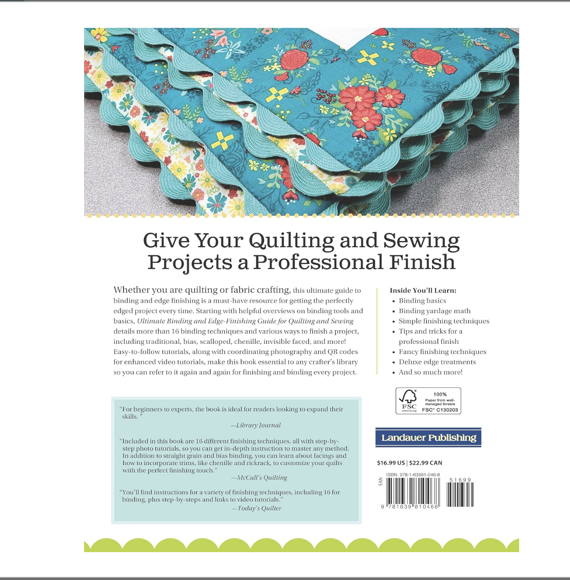 Layered scalloped quilt binding technique with fabric details