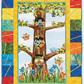 Panel quilt featuring whimsical owl fabric panel with bright patchwork borders