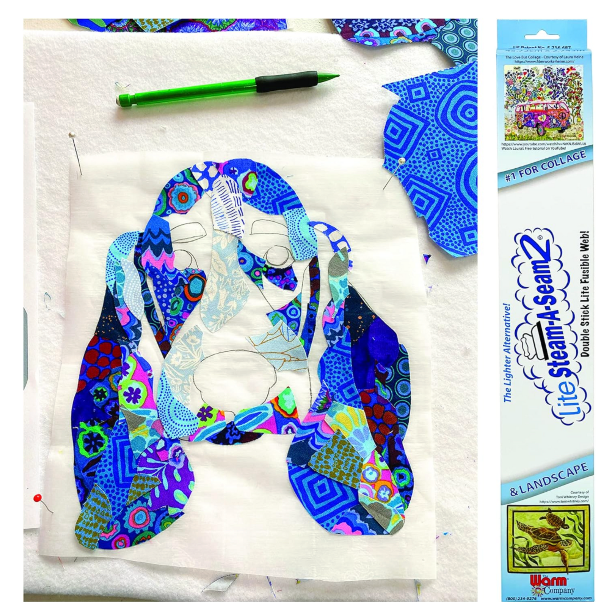 Fabric collage applique created using Steam-A-Seam 2 Lite lightweight fusible web