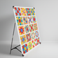 Colorful quilt on a design wall  against a gray background