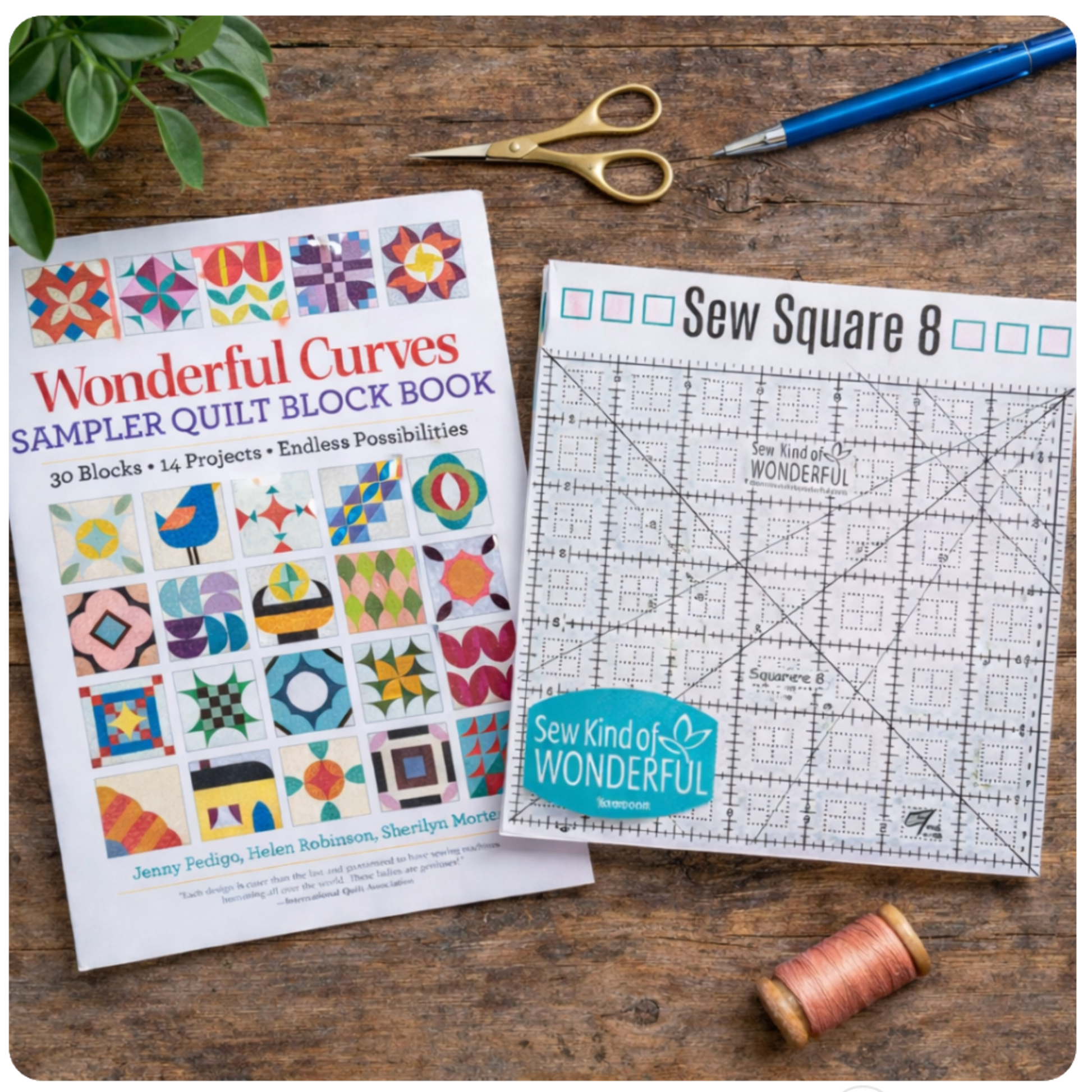 Sew Square 8 ruler with Wonderful Curves sampler quilt block book