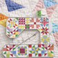 Quilted sewing machine needle minder by Riley Blake Designs on handmade quilt background