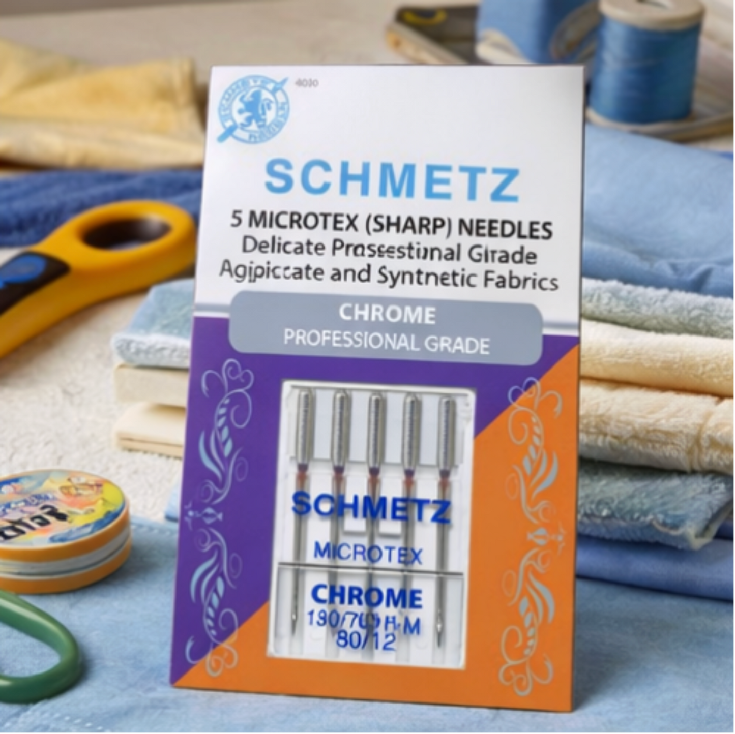 Schmetz needle package with sewing materials in the background
