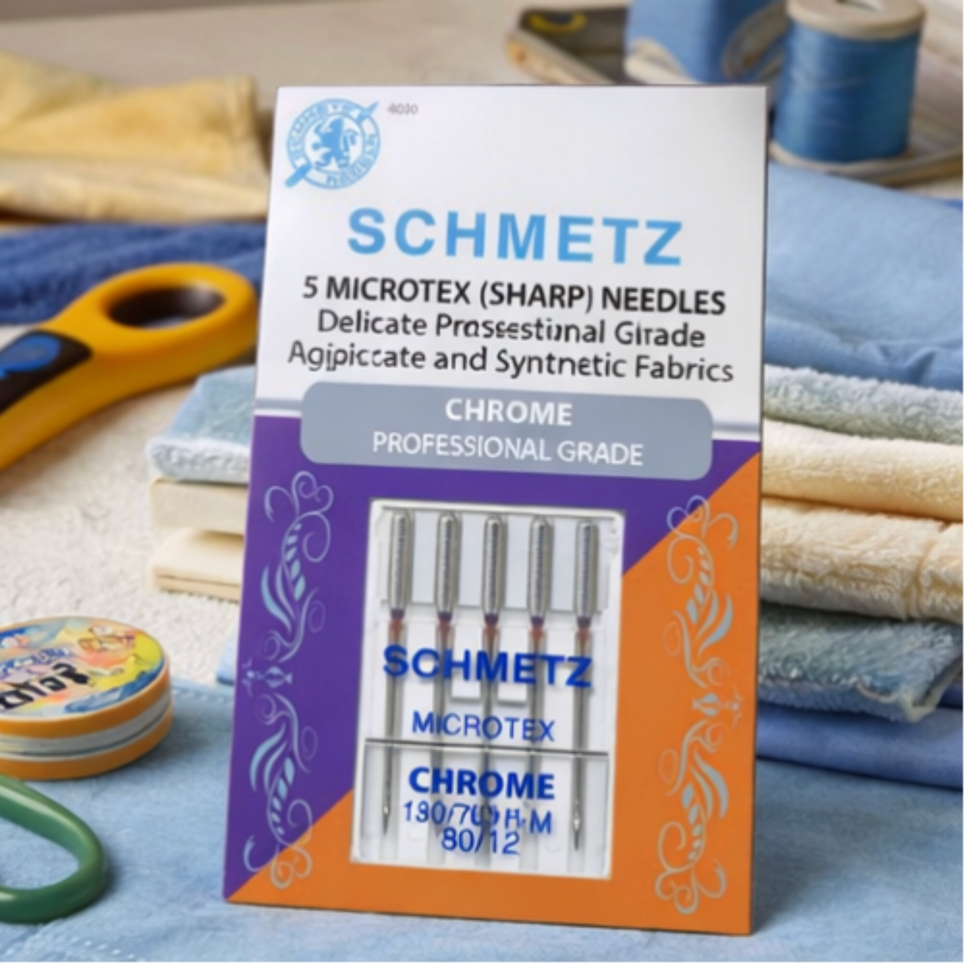 Schmetz needle package with sewing materials in the background
