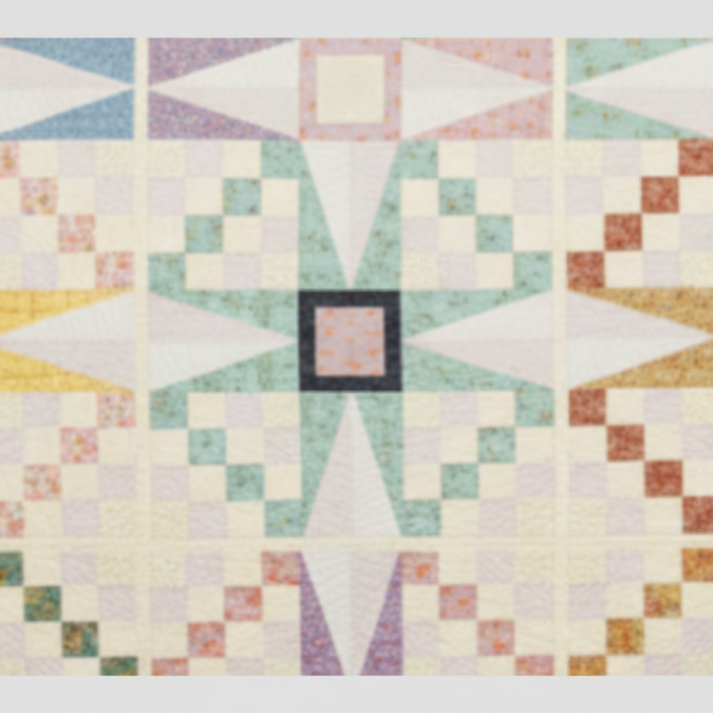 Quilt block close-up – Solarium star quilt block detail – pieced star with patchwork and geometric design