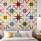 Quilt in bedroom – Solarium star quilt hanging above bed – modern quilted wall decor with star blocks