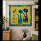 ModCat quilt wall hanging displayed in cozy sewing room with colorful cat applique design and quilting décor
