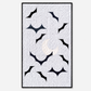 Handmade quilt with a light gray quilted background, dark bat shapes, and a cream crescent moon, finished with black binding.