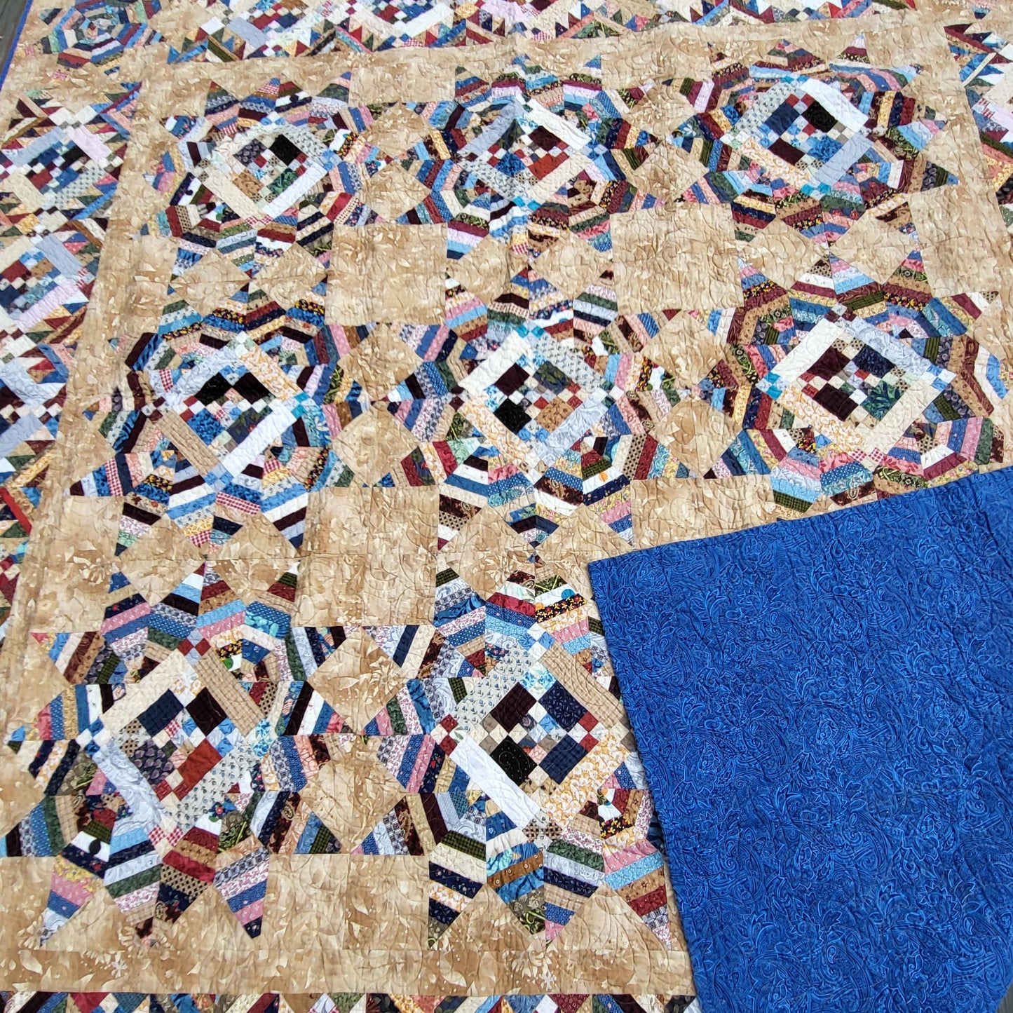 Trail Mix Quilt – 80" x 80" Full / Queen Handmade Scrappy Patchwork Quilt