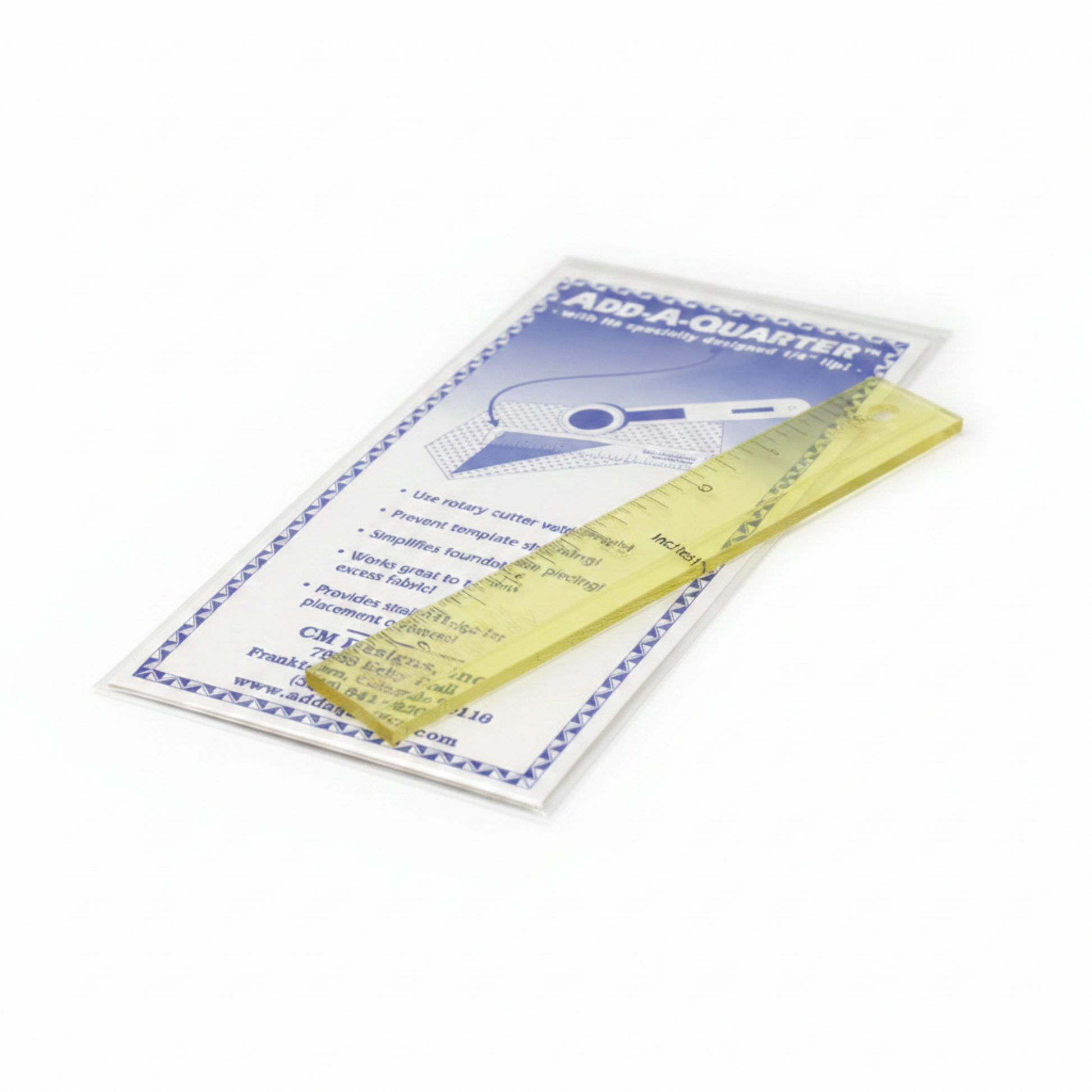 Add-A-Quarter 1x6 inch quilting ruler by CM Designs with 1/4 inch lip