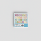Adel in Spring Charm Pack by Sandy Gervais for Riley Blake Designs – back label showing 42-piece 5" x 5" swatch grid with pastel florals, checks and coordinates, SKU 5-11420-42
