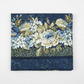 Carpet Bag Romance Blue Border Print quilting cotton fabric folded to show lush cascading floral garland stripe – large ivory and blue roses, white hydrangeas, and olive foliage on deep navy damask ground with coordinating olive leaf vine border by Jason Yenter for In The Beginning Fabrics, 100% cotton, 3 yard cut