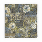 Carpet Bag Romance Blue Carpet quilting cotton fabric folded to show large-scale antique carpet patchwork – oversized ivory roses, paisley medallions, scrollwork, and lace motifs in charcoal, olive green, gold, and cream by Jason Yenter for In The Beginning Fabrics, 100% cotton, 3 yard cut