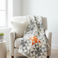 Chic Country quilt pattern by Sew Kind of Wonderful — modern curved pinwheel blocks in scrappy gray and white low-volume prints with bold orange accent — 57″×57″ — fat quarter friendly — requires Quick Curve Ruler (QCR) — Shop at IraRobi Quilts — #ChicCountryQuilt #QuickCurveRuler