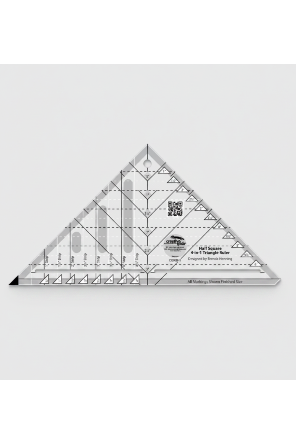 Creative Grids Half Square 4-in-1 Triangle Ruler CGRBH1 – non-slip acrylic quilting ruler for cutting half square triangles in 4 ways