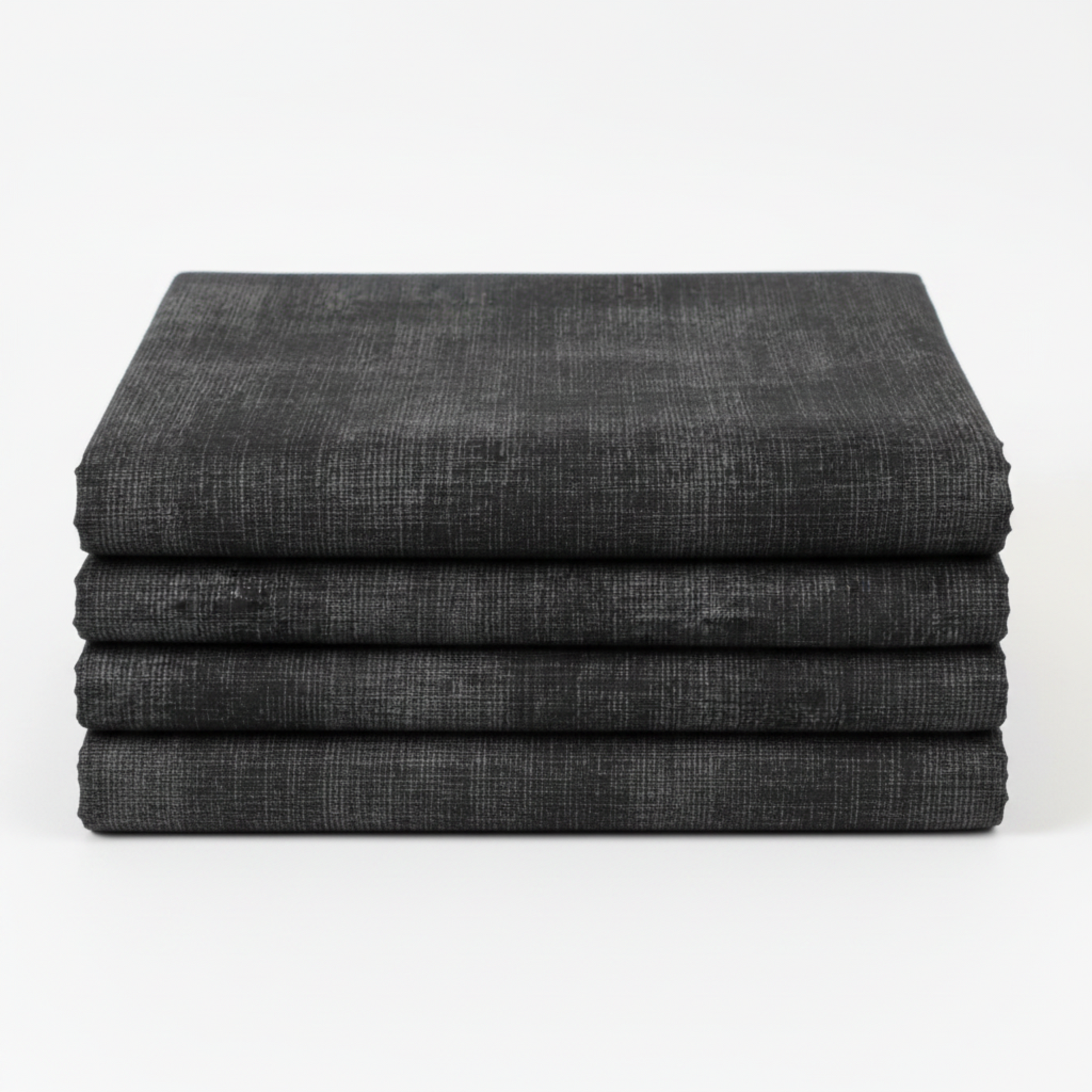 Interwoven Dark Slate quilting cotton folded into a neat 2–3 yard continuous stack showing full fabric width – deep dark charcoal geometric crosshatch fabric by Jason Yenter for In The Beginning Fabrics