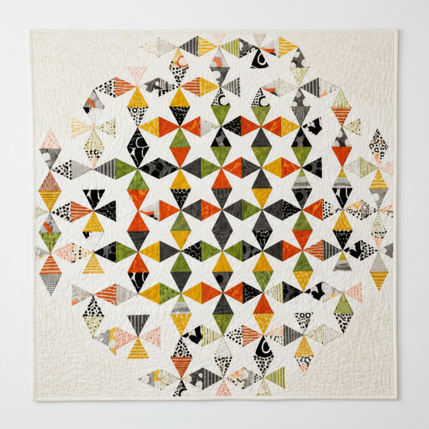 Quilt shown for inspiration features the Dissolve by Zen Chic, available at IraRobi Quilts. Spotted Ivory quilting cotton by Zen Chic for Moda Fabrics used as background fabric, also available at IraRobi Quilts.