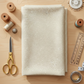 Styled sewing room flat lay with Dotty Thatched Washed Linen fabric by Robin Pickens for Moda Fabrics – cream dot texture blender with quilting notions – available at IraRobi Quilts