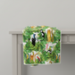Safari Fun White/Multi quilting cotton draped over a light grey table edge with soft natural folds — large-scale watercolor jungle animal print by Terry Runyan for Benartex | IraRobi Quilts