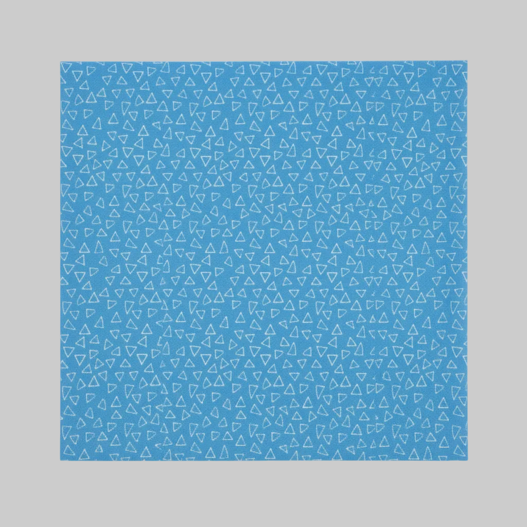 Safari Fun Floating Triangles Blue by Terry Runyan for Benartex – flat fabric swatch showing full triangle print repeat, light grey background