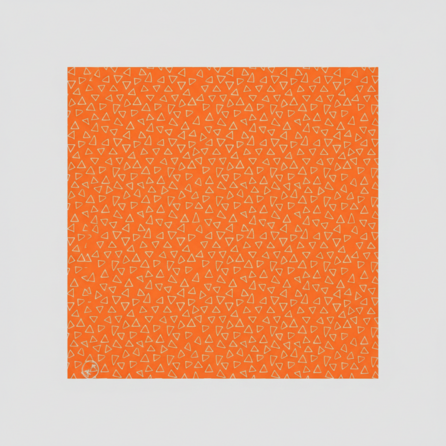 Safari Fun Floating Triangles Orange by Terry Runyan for Benartex – close-up detail of scattered white hand-drawn triangle outlines on vibrant orange quilting cotton