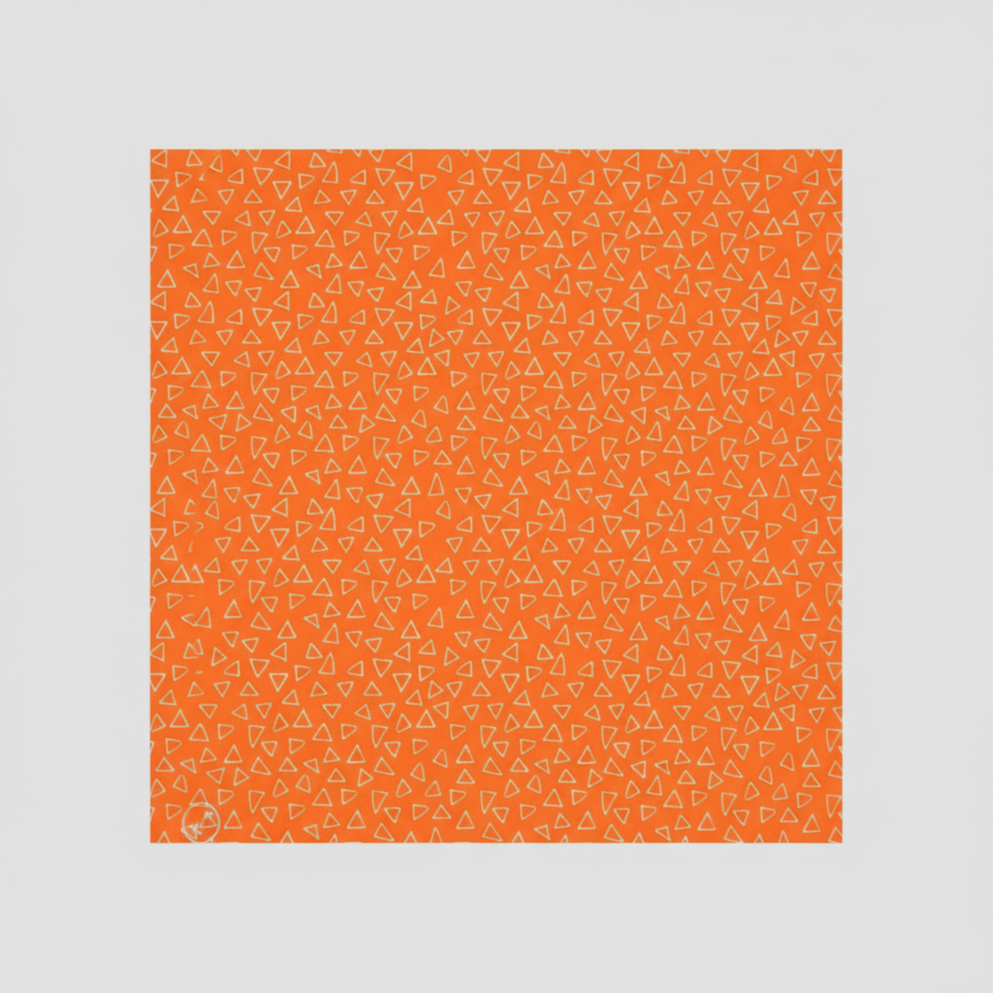 Safari Fun Floating Triangles Orange by Terry Runyan for Benartex – close-up detail of scattered white hand-drawn triangle outlines on vibrant orange quilting cotton