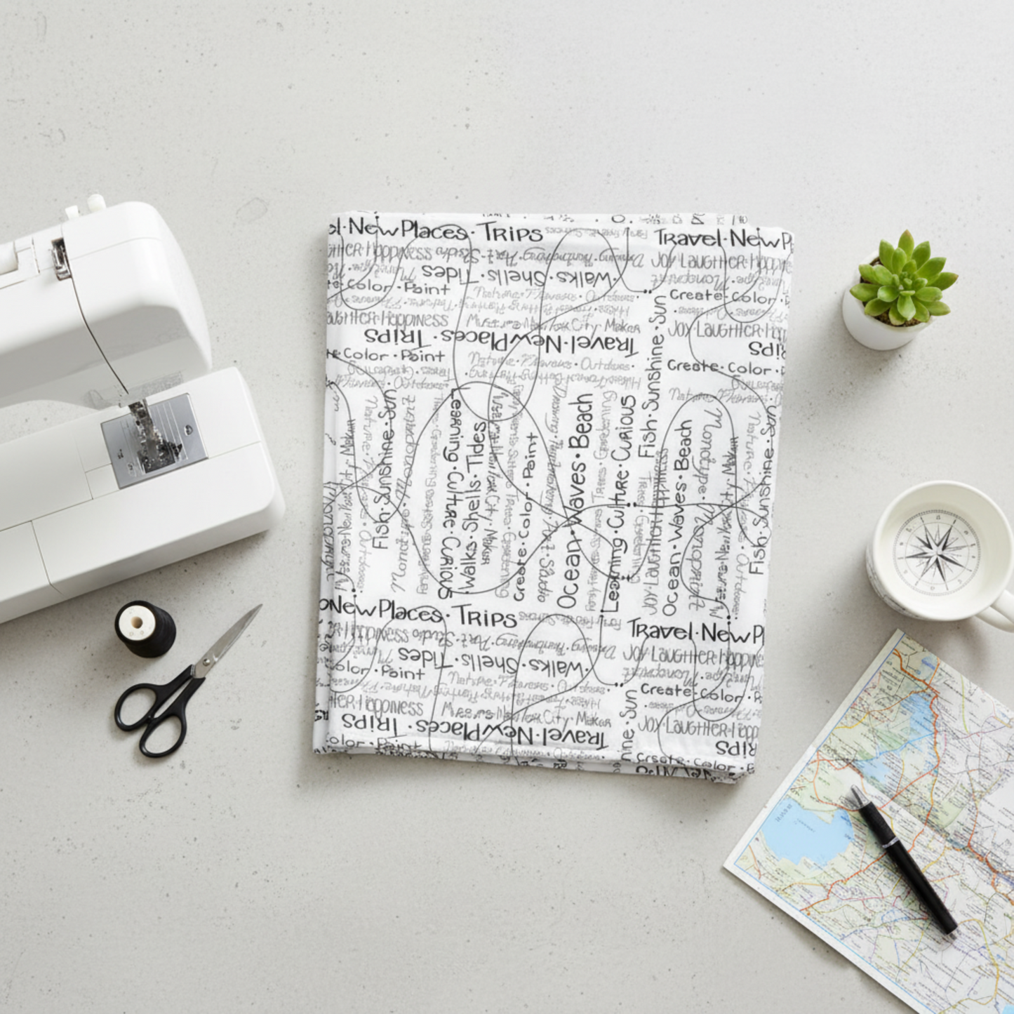 Going Places White – Lifestyle Flat Lay Square