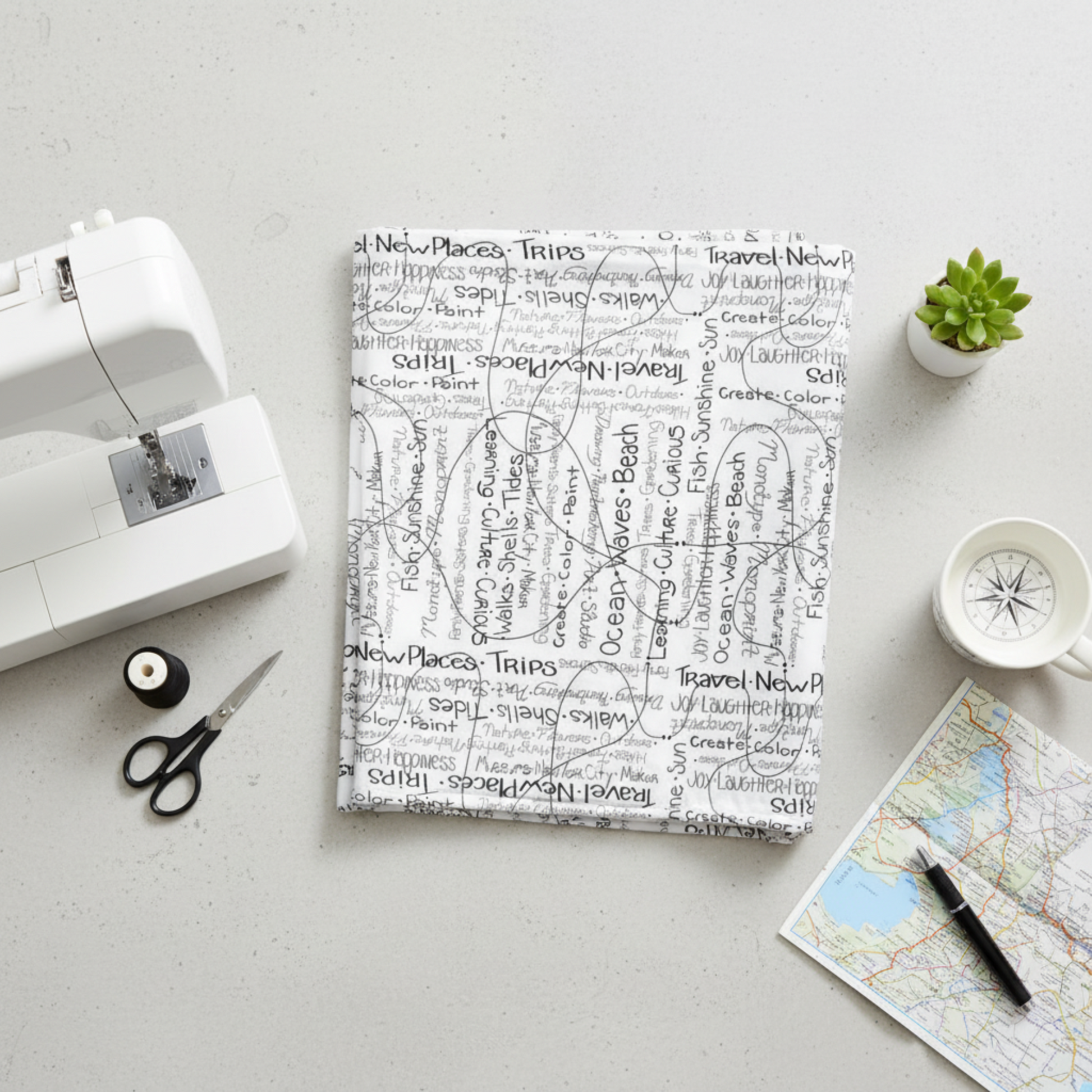 Going Places White – Lifestyle Flat Lay Square