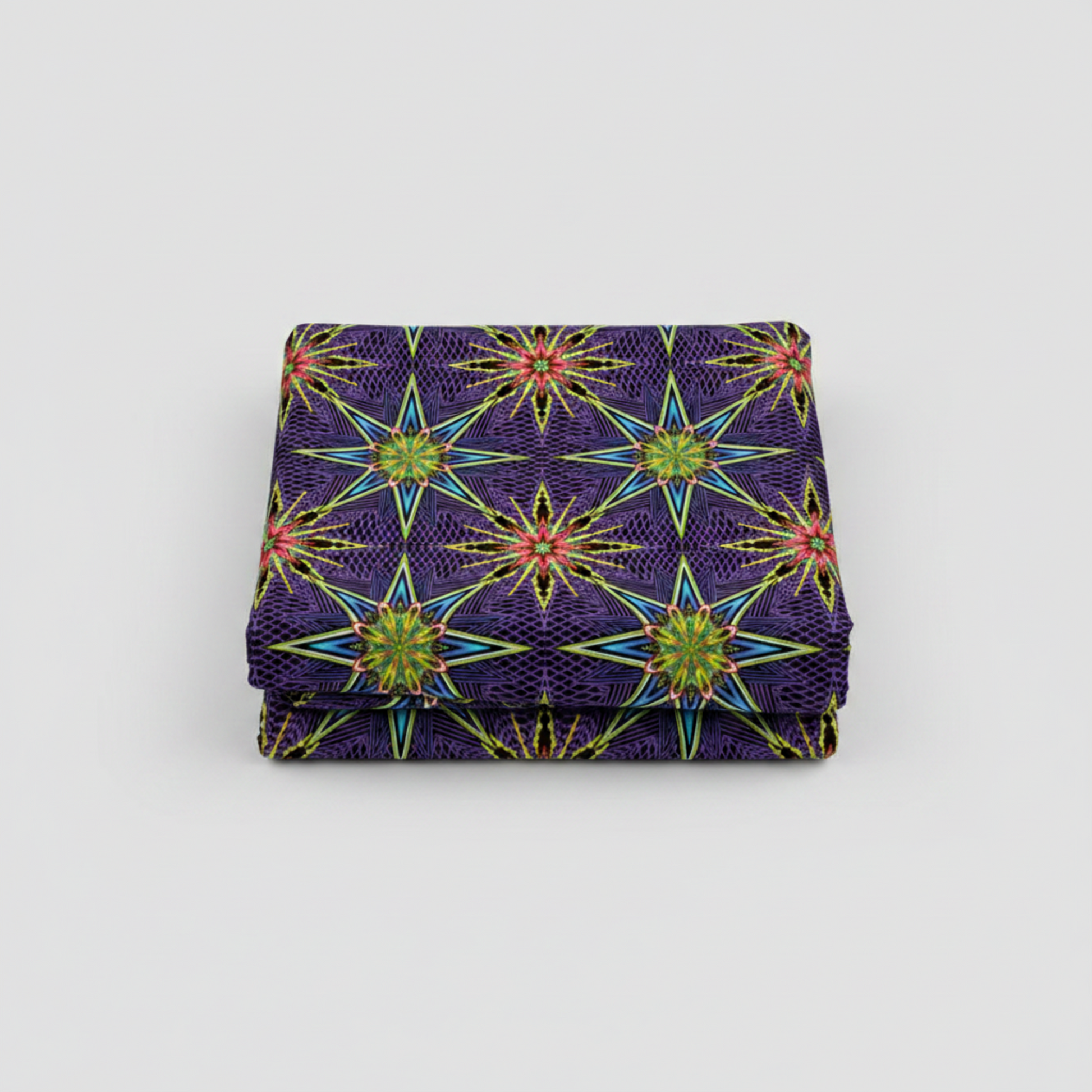 What If Radio Star Purple/Multi by Paula Nadelstern for Benartex, kaleidoscopic starburst in deep purple, sky blue, chartreuse and magenta, 100% cotton