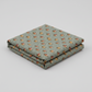 The Fox Homestead Slate Blue Green Tossed Cubes quilting cotton by Stacy West for Henry Glass — neatly folded fabric showing muted slate blue-green pebble ground with tumbling cube motifs in gold, cream, and burgundy