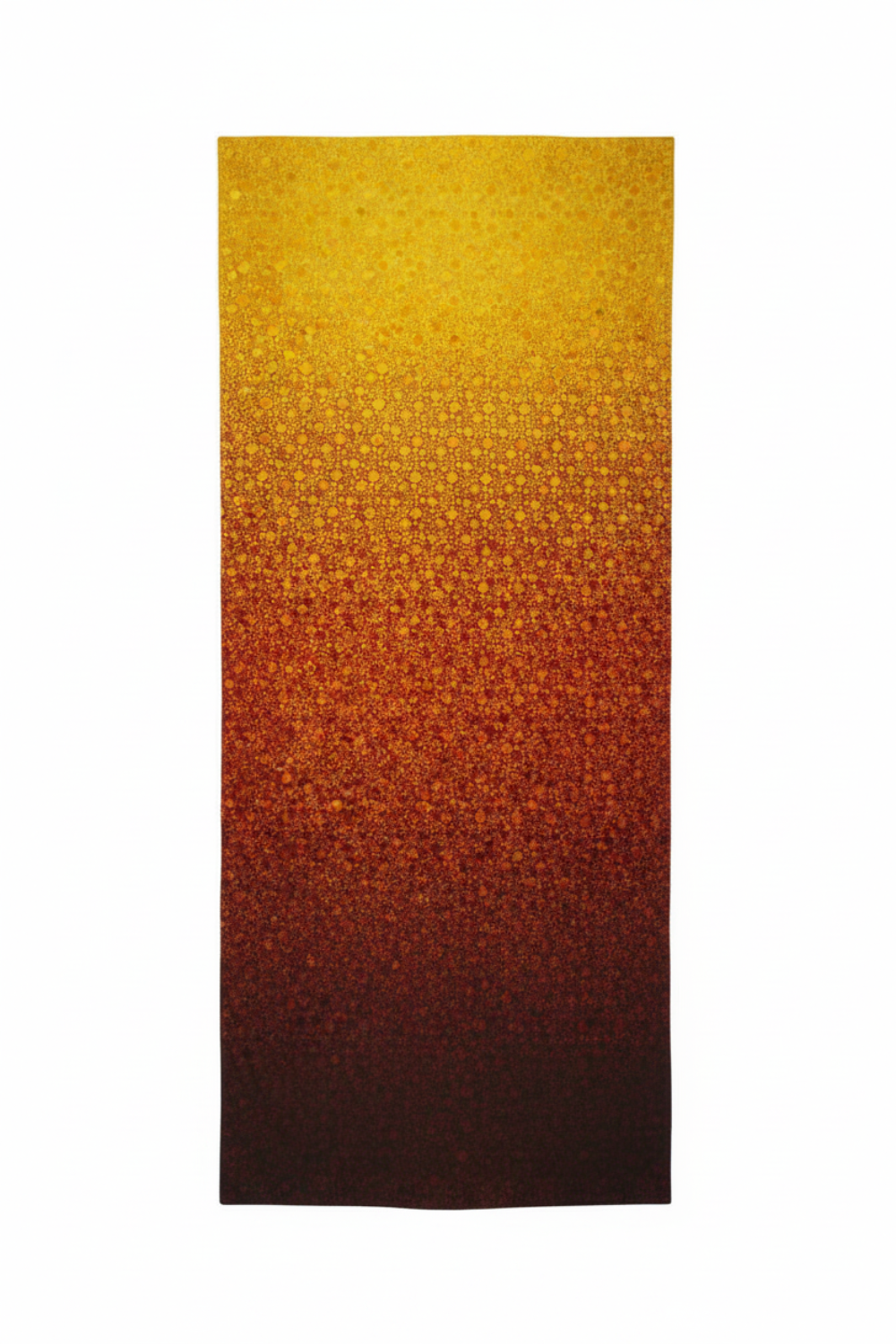 I Dream In Color Gold Ombre quilting cotton fabric displayed to show full dramatic ombre gradient – allover bubble dot pattern in bright golden yellow fading through warm amber and orange to deep burgundy-brown by Jason Yenter for In The Beginning Fabrics, 100% cotton, 3 yard cut