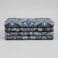 What If Prima Donna Grey/Blue baroque damask fabric in soft horizontal fold stack showing drape and body, 100% cotton by Benarte