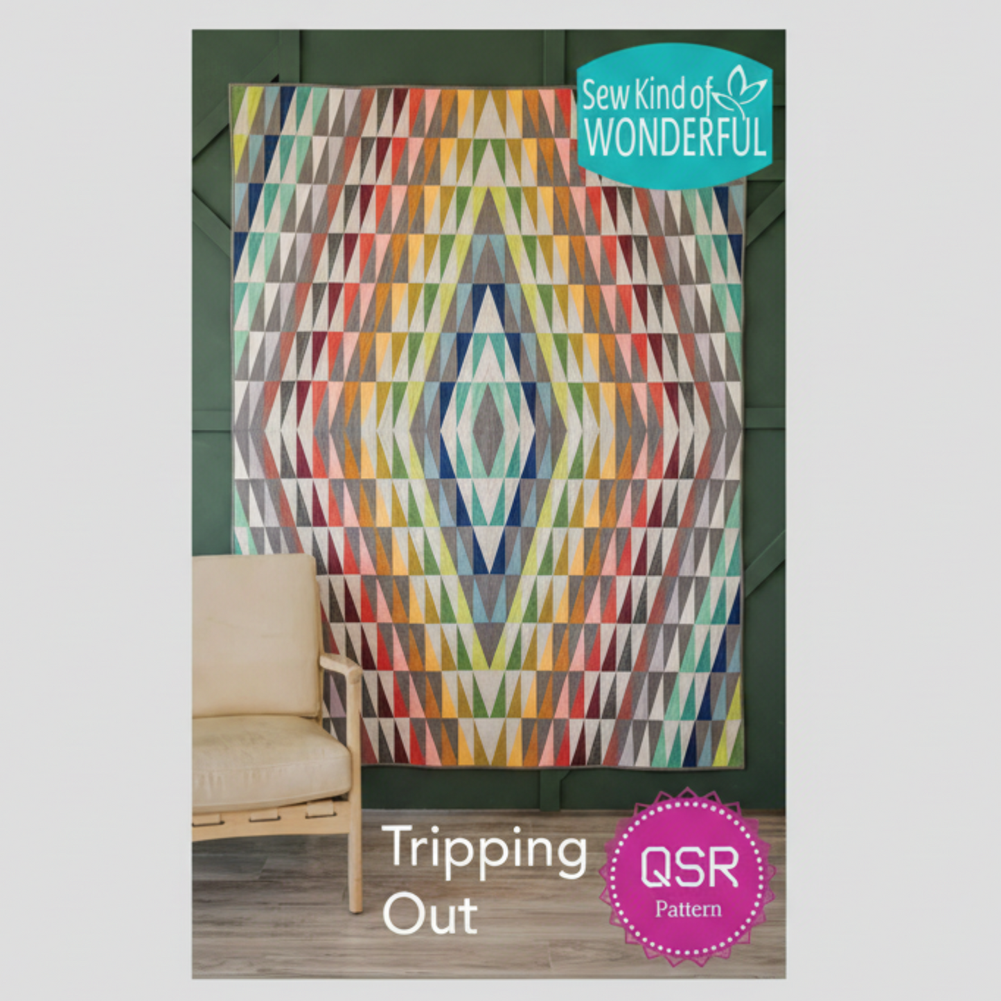 Tripping Out quilt pattern by Sew Kind of Wonderful on light gray background