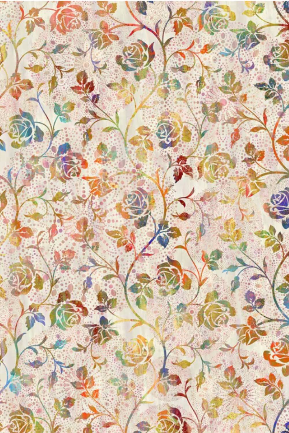 Halcyon II Multi Cream Roses allover rose pattern, premium quilting cotton by In The Beginning Fabrics
