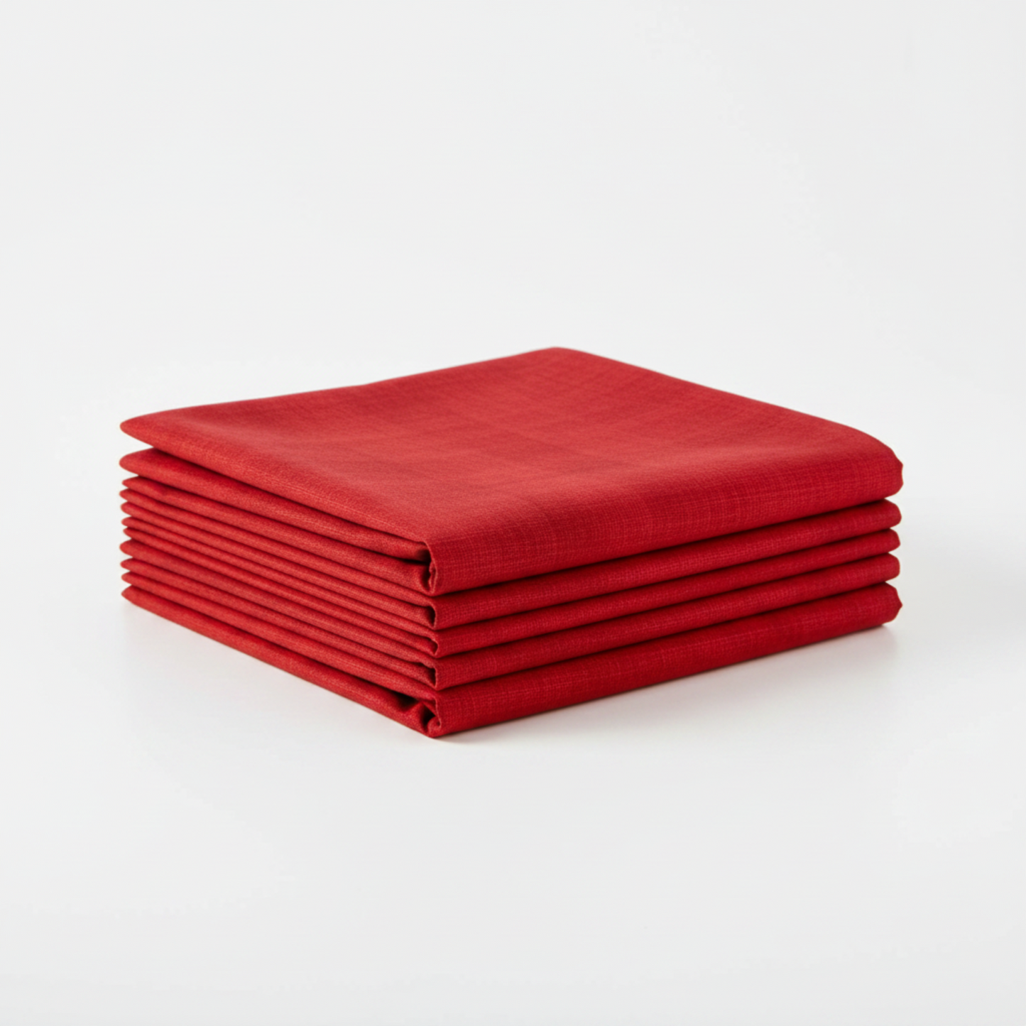 Interwoven Red Fabric by Jason Yenter for In The Beginning Fabrics — neatly folded fat quarter stack showing vivid true red crosshatch texture print with subtle tonal shifts from bright scarlet to deep warm red. Clean white surface, soft natural light. 100% cotton, 43–44" wide.