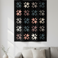 Jacks quilt with deep charcoal Interwoven background and eight-pointed star blocks in soft pink, dusty blue, slate and cream – Jacks Quilt Pattern using Interwoven Charcoal by Jason Yenter for In The Beginning Fabrics. Shop at IraRobi Quilts | #jacksquilt #quiltingfabric #charcoalfabric #interwoven #starquilt #modernquilt