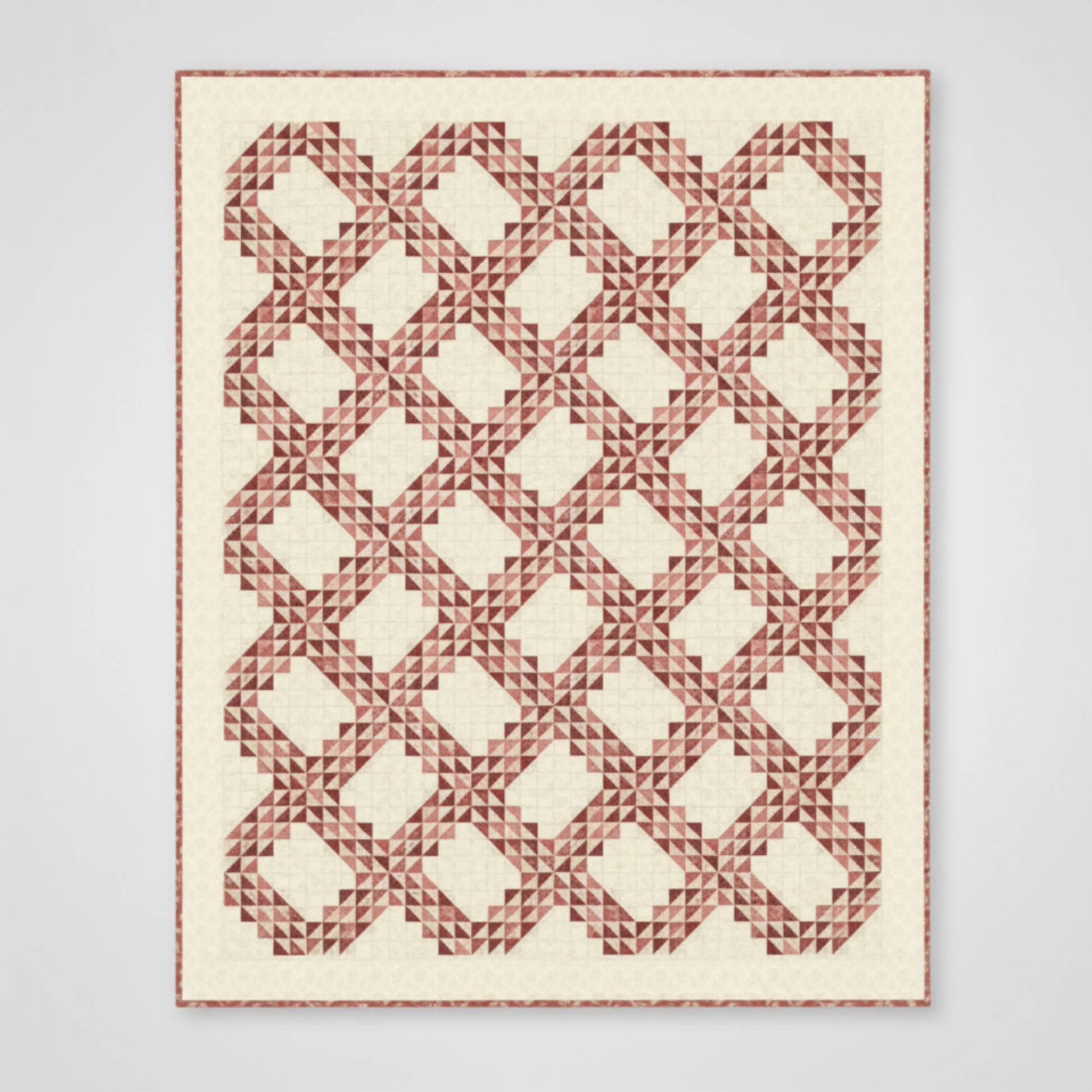 Fox Homestead Pink Leaves and Berries Fabric by Stacy West for Henry Glass — shown as the featured fabric in the Kelley Quilt Pattern by Edyta Sitar, interlocking chain half-square triangle design in dusty rose and terracotta tones on a cream background. Quilts shown for inspiration feature the Kelley Quilt Pattern by Edyta Sitar — available at IraRobi Quilts.