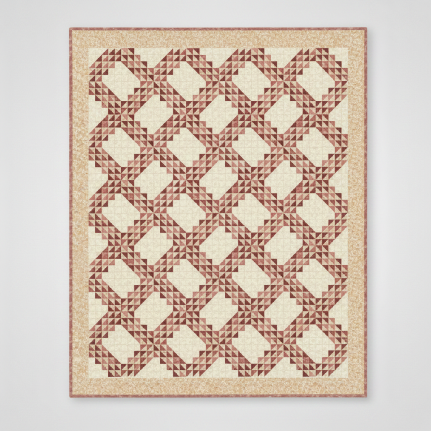 The Fox Homestead Cream Swirl Floral Texture Fabric by Stacy West for Henry Glass — shown as the background fabric in the Kelley Quilt Pattern by Edyta Sitar of Laundry Basket Quilts, interlocking chain half-square triangle design in dusty rose, mauve, and burgundy. Quilts shown for inspiration feature the Kelley Quilt Pattern by Edyta Sitar of Laundry Basket Quilts — available at IraRobi Quilts.