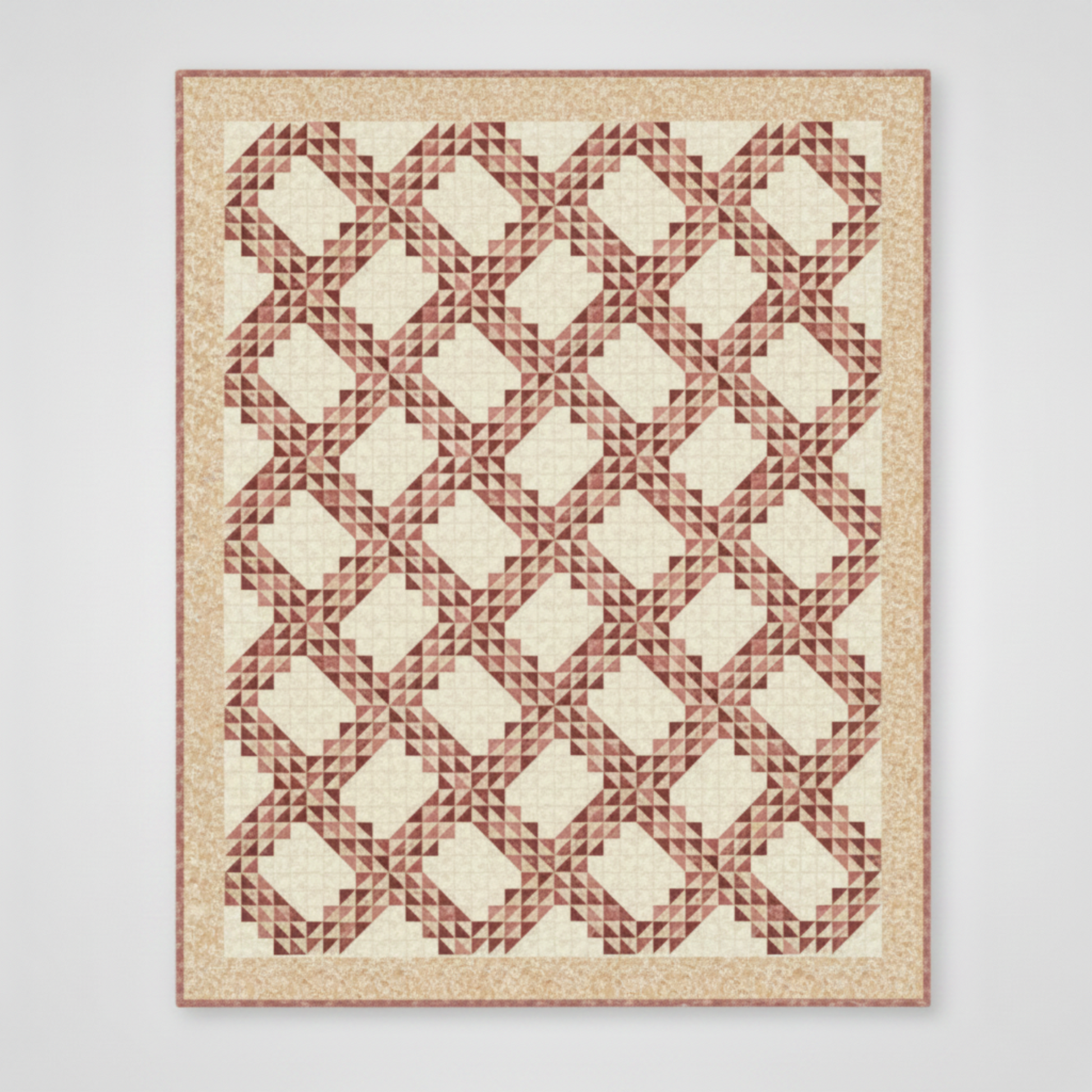 The Fox Homestead Cream Swirl Floral Texture Fabric by Stacy West for Henry Glass — shown as the background fabric in the Kelley Quilt Pattern by Edyta Sitar of Laundry Basket Quilts, interlocking chain half-square triangle design in dusty rose, mauve, and burgundy. Quilts shown for inspiration feature the Kelley Quilt Pattern by Edyta Sitar of Laundry Basket Quilts — available at IraRobi Quilts.