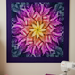 Dream Big Leaf Quilt Panel finished with an Interwoven Blueberry fabric border, displayed as a large approximately 52″ × 51″ quilt in a quilting studio.
