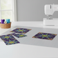 What If Radio Star Purple/Multi quilting cotton cut pieces arranged on cutting mat with sewing machine and coordinating thread basket, quilt in progress by Paula Nadelstern for Benartex